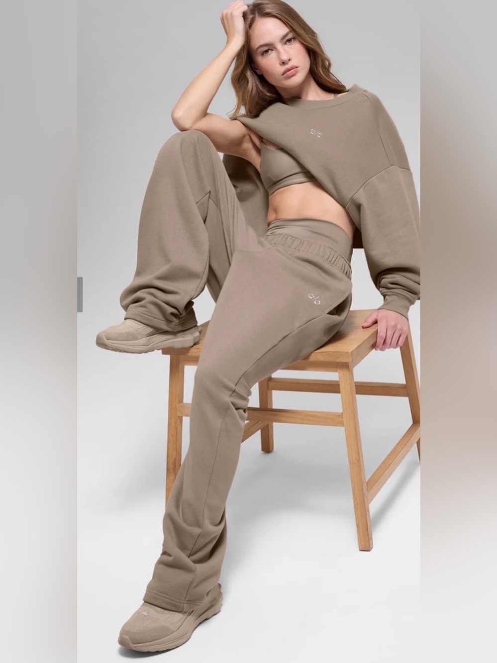 NWT ALO Crew Neck Pullover+Straight Leg Sweatpants in Gravel (2 pcs grt deal!)